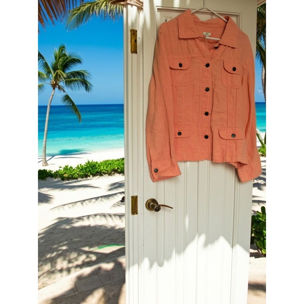J. Jill Muted Apricot Pure Linen Jacket Large | EUC Soft Coastal Grandma Blazer